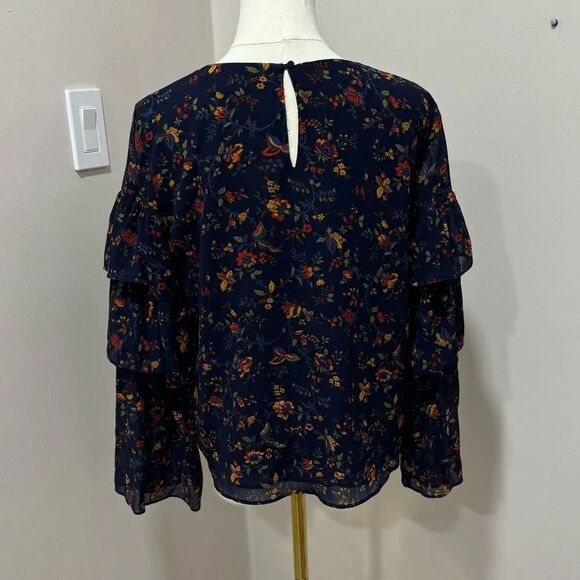 Madewell Floral Blouse - Navy and Orange - Picture 4 of 5